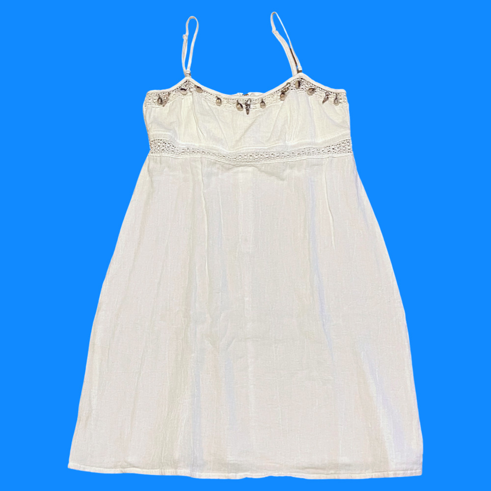 BOSTON PROPER white summer dress seashell details size SMALL bra area lined ---